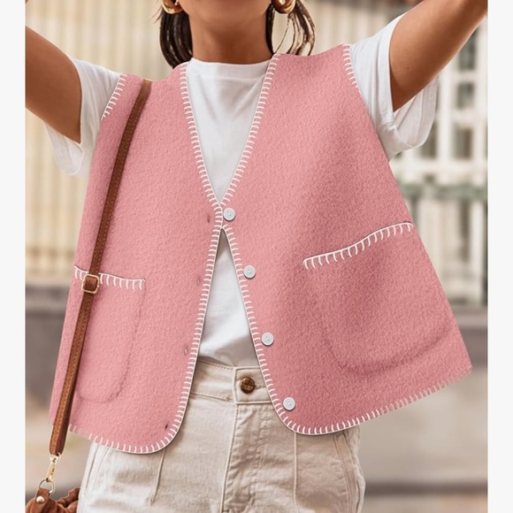 NWT ZESICA Womens Sleeveless Sweater V Neck Knit Button Down Vest - Picture 2 of 9